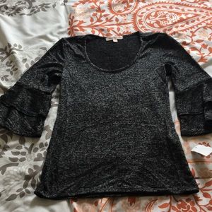 Grey blouse, bell sleeves/ruffled